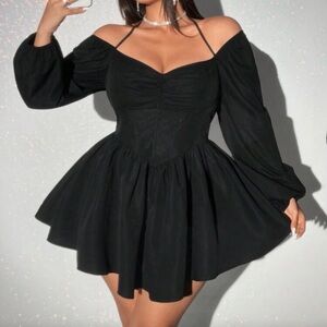 SHEIN Black Off-Shoulder Long Sleeve Dress